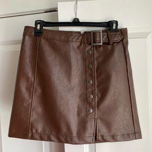 Brown Faux Leather Skirt